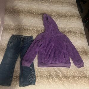 OshKosh B'gosh Denim Jeans and purple fuzzy jacket 2t-3t